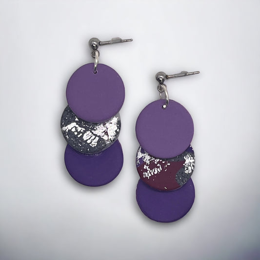 Purple and silver drop statement earrings
