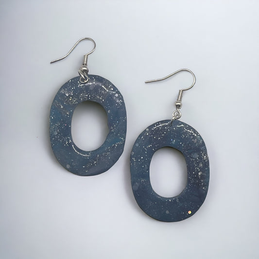 Blue and silver oval earrings