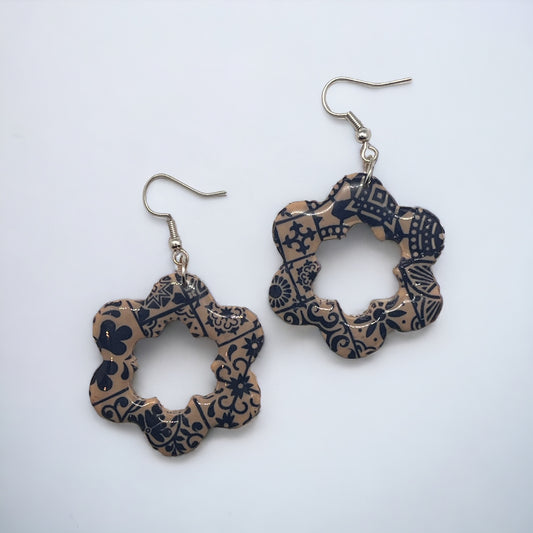 Moroccan print flower dangles